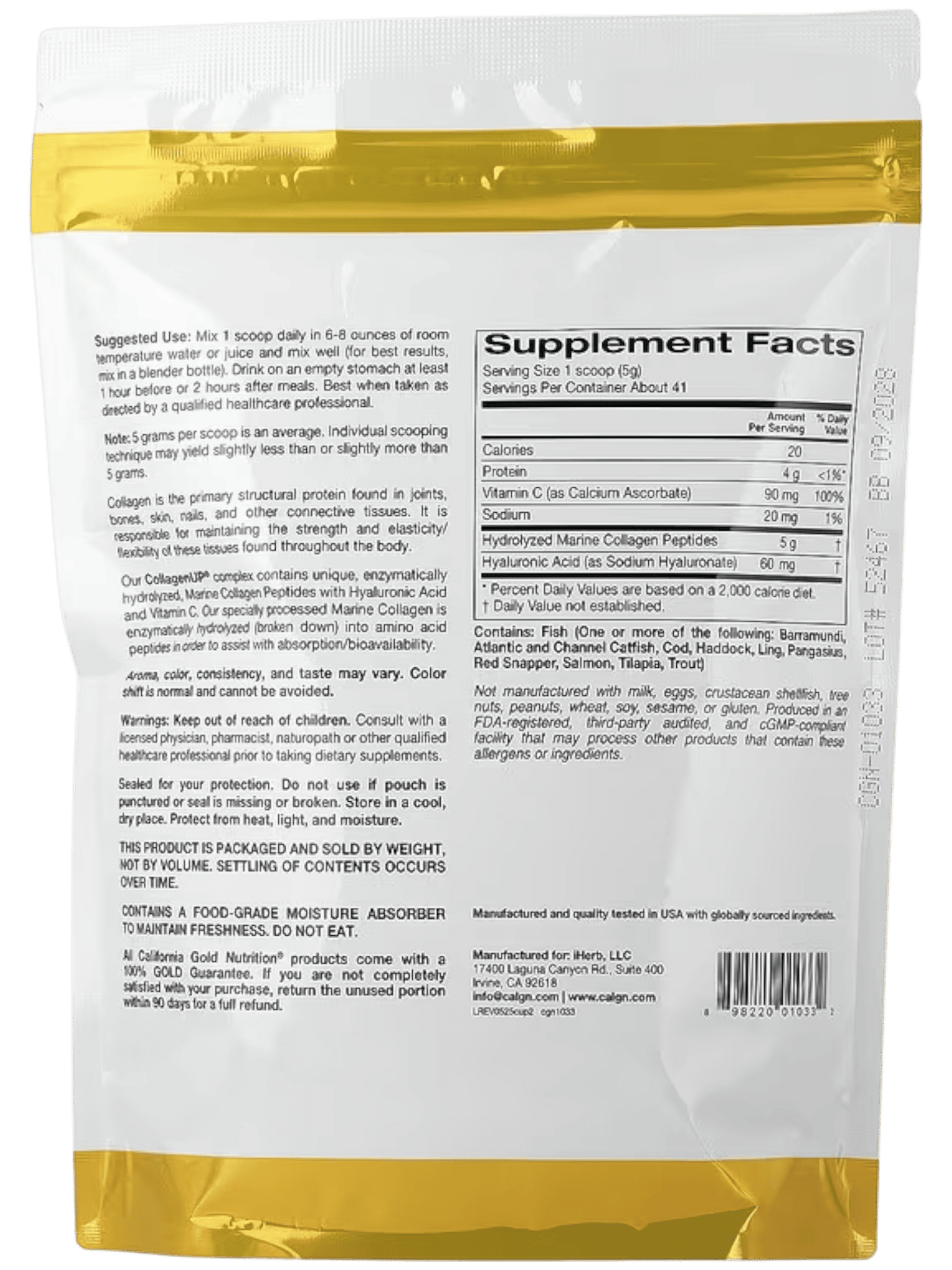 CollagenUP Marine Collagen Hyaluronic Acid Vitamin C  206g (California Gold Nutrition)